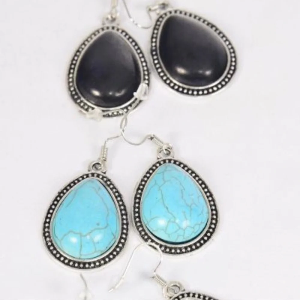 Antique vintage style semi precious stone teardrop shape earrings